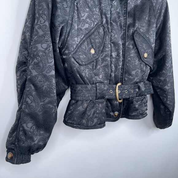 Vintage Huitieme Jacket Japan Black Paisley Snow Ski Style Puffer Belted Cropped - Picture 5 of 13